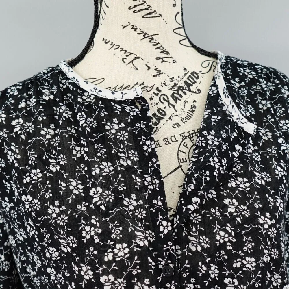 Madewell Top Small Black Meadow Branch‎ Floral Print-Mix